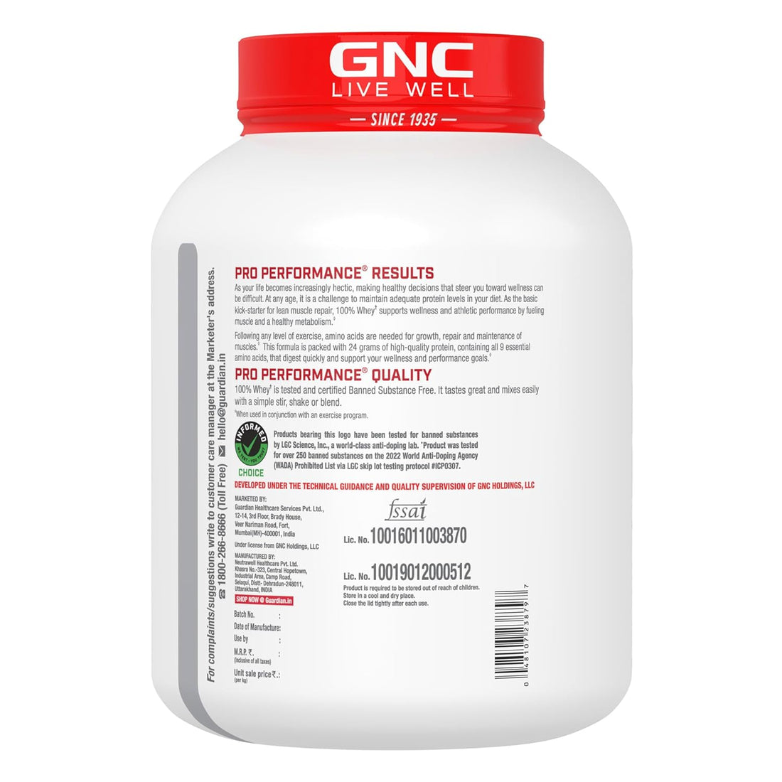 GNC Pro Performance 100% Whey Protein Powder | Boosts Strength & Endurance | Builds Lean Muscles | Fastens Muscle Recovery | Formulated In USA | 24g Protein | 5.5g BCAA | 4 lbs